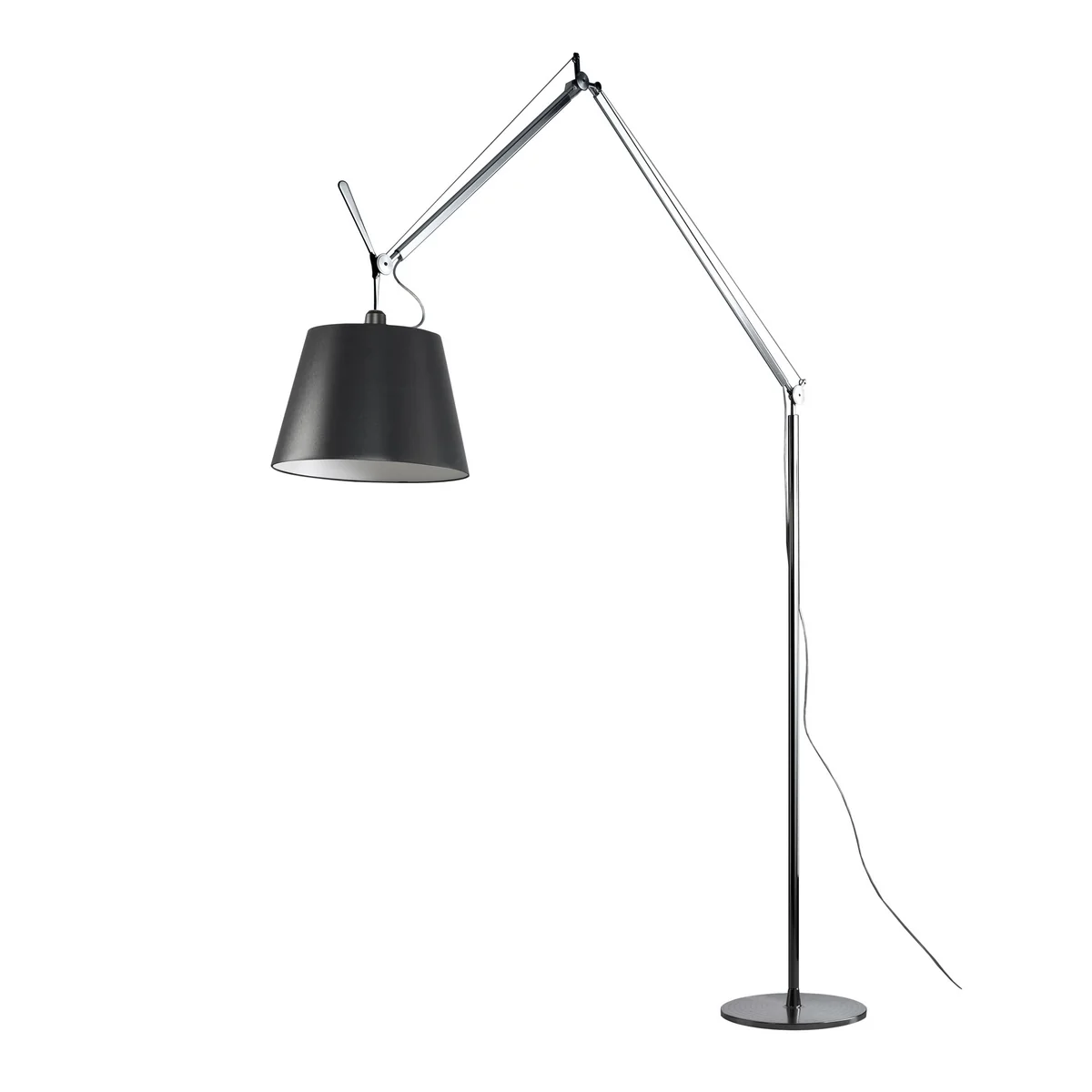 Artemide - Tolomeo Mega vloerlamp met dimmer, satijnen kap Ø 32 cm, aluminium zilver / zwart