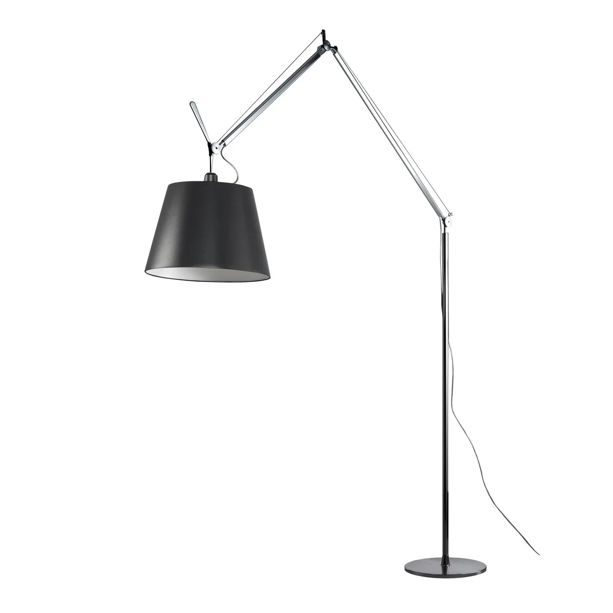 Artemide - Tolomeo Mega vloerlamp met dimmer, satijnen kap Ø 36 cm, aluminium zilver / zwart