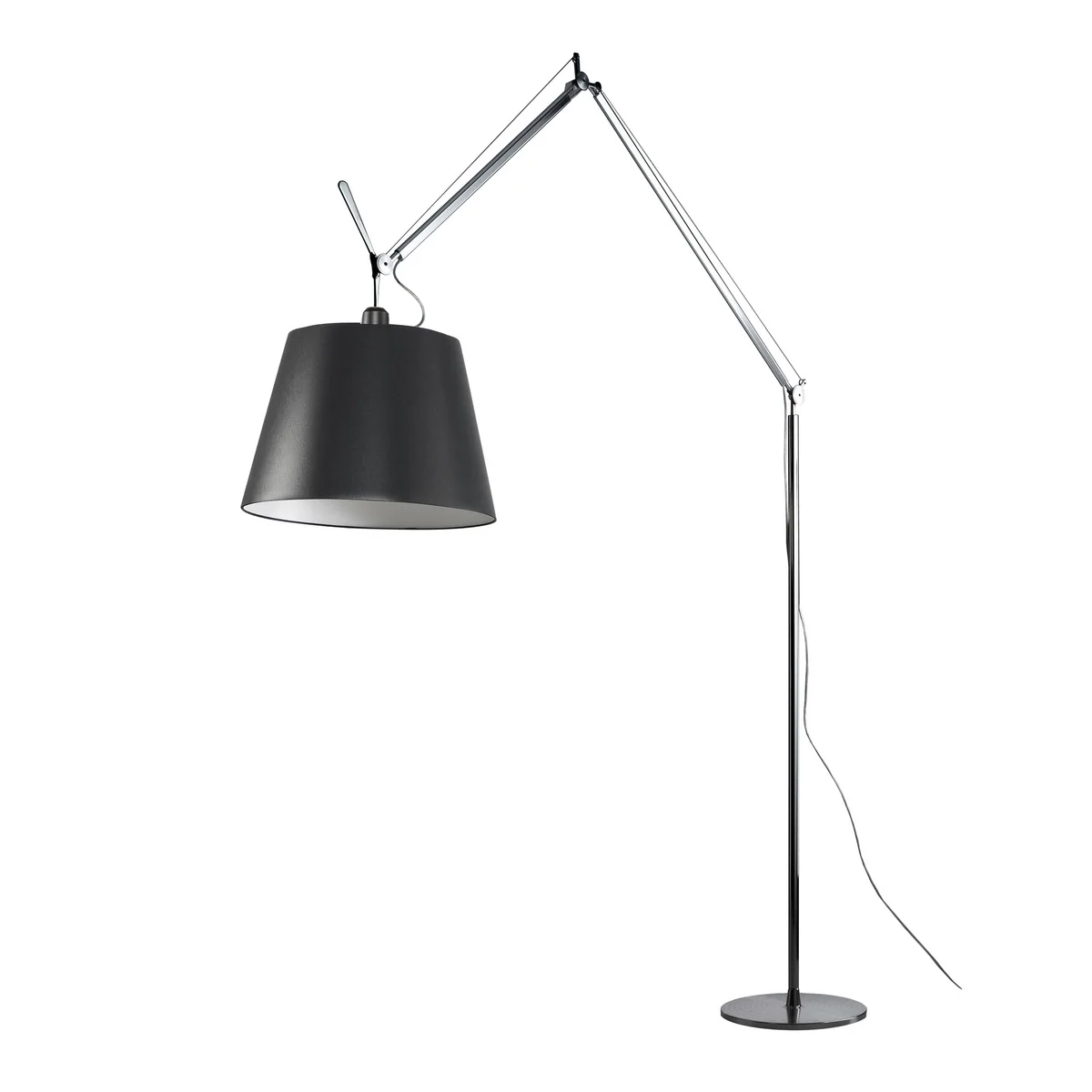 Artemide - Tolomeo Mega vloerlamp met dimmer, satijnen kap Ø 42 cm, aluminium zilver / zwart
