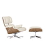 Vitra - Lounge Chair & Ottoman, gepolijst, walnoot wit gepigmenteerd, leder Premium F snow (nieuwe afmetingen)