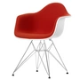 Vitra Eames Plastic Armchair DAR - Volledige bekleding, verchroomd / wit / Hopsak klaproosrood (basisglijders van donkere kunststof)