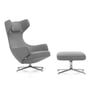 Vitra - Grand Repos Ottoman Cosy kieselgrau Fauteuil en, 2 lichtgrijs (01 ), gepolijst aluminium (viltglijders)