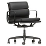 Vitra - EA 217 Soft Pad bureaustoel diepzwart gecoat met armleggers, draaibaar, leder Premium F nero (harde vloerwielen)