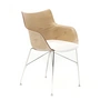 Kartell - Q/Wood fauteuil, chroom / wit / licht essenhout
