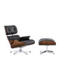 Vitra - Lounge Chair & Ottoman, gepolijst, zwart pigemnt walnoot, Premium F leder nero (klassiek)