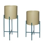 Hübsch Interior - Airy Plant pot met frame, kaki / petrol (set van 2)