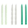 Hay - Spiral Steekkaarsen, h 29 cm, mint / lichtgrijs / groen (set van 6)