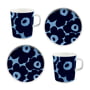 Marimekko - Oiva Unikko Mok met handvat & Bord set van 4, wit / donkerblauw / lichtblauw