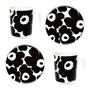 Marimekko - Oiva Unikko Mok met handvat & Bord, wit / zwart (set van 4)