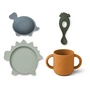 LIEWOOD - Vivi Siliconen servies, Dino, blauw multimix (set van 4)