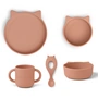 LIEWOOD - Vivi Siliconen servies, kat, dark rose (set van 4)