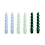 Hay - Spiral Steekkaarsen, h 19 cm, lichtblauw / mint / groen (set van 6)