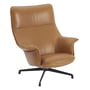 Muuto - Doze Lounge Chair, draaivoet antraciet-zwart / bekleding cognac (Refine leer)