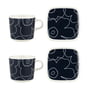 Marimekko & - Oiva Piirto Unikko mok met handvat Plaat, wit / donkerblauw (set van 4) (60th Anniversary Collection)