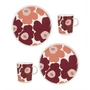 Marimekko - Oiva Unikko Mok met handvat & Bord, wit / donker kersen / zalmrood (set van 4)
