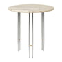 Gubi - IOI Side Table, Ø 50 cm, chroom / travertin geribbeld beige