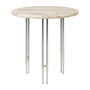 Gubi - IOI Side Table, Ø 50 cm, chroom / travertin geribbeld beige