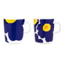 Marimekko Oiva Iso Unikko & - Unikko mok met handvat, 250 ml, wit / donkerblauw / geel (set van 2) (60th Anniversary Collection)