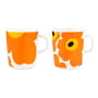 Marimekko Oiva Iso Unikko & - Unikko mok met handvat, 250 ml, wit/oranje/geel (set van 2) (60th Anniversary Collection)