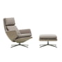 Vitra Grand Relax & - Fauteuil Ottoman, gepolijst aluminium, Cosy 2 fossiel, leer / zand, viltglijders