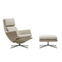 Vitra Grand Relax & - Fauteuil Ottoman, gepolijst aluminium, Dumet beige/grijs, leer/zand, viltglijders