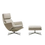 Vitra Grand Relax & - Fauteuil Ottoman, gepolijst aluminium, Dumet beige/ leer/zand, viltglijders