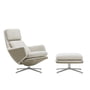 Vitra Grand Relax & - Fauteuil Ottoman, gepolijst aluminium, Nubia ivoor/grijs, leer/zand, viltglijders