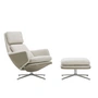 Vitra Grand Relax & - Fauteuil Ottoman, gepolijst aluminium, Nubia ivoor/ leer/zand, viltglijders