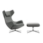 Vitra - Grand Repos Ottoman Fauteuil en, graniet grijs, Premium F 65 leder, gepolijst aluminium (viltglijders)