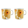 Marimekko - Oiva Unikko Mok met handvat, 250 ml, wit / karamel / warm oranje (set van 2)
