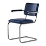 Thonet - JS. THONET a personal Interpretation by Jil Sander S 64 V Serious Fauteuil, Glossy Titan / beuken high-gloss graphite blue / leder graphite blue