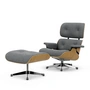 Vitra - Lounge Chair & Ottomaanse, gepolijst, natuurlijke kastanje, Nubia, ivoor / donkerblauw (nieuwe afmetingen)