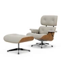 Vitra - Lounge Chair & Ottoman, gepolijst, kersen natuur, Premium F leder, sneeuw (nieuwe afmetingen)