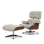 Vitra - Lounge Chair & Ottoman, gepolijst, walnoot natuur, Premium F leder, sneeuw (nieuwe afmetingen)