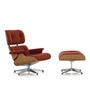 Vitra - Lounge Chair & Poef, gepolijst, kersen naturel, Calma, 07 cognac (nieuwe afmetingen)
