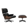 Vitra - Lounge Chair & Ottoman, zwart / gepolijst, donker noten, Premium F leder, nero (nieuwe afmetingen)