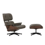 Vitra - Lounge Chair & Ottoman zwart / gepolijst, donker noten, Premium F leder, umbra grijs (nieuwe afmetingen)