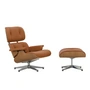 Vitra - Lounge Chair & Ottoman gepolijst, kersen natuur, leder Premium F, cognac (nieuwe afmetingen)