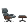 Vitra - Lounge Chair & Ottoman zwart / gepolijst, donker noten, Premium F leder, smoke blue (nieuwe afmetingen)