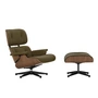 Vitra - Lounge Chair & Ottoman, zwart / gepolijst, natuurlijk noten, Premium F leder, kaki (nieuwe afmetingen)