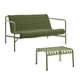 HAY - Palissade loungebank met gewatteerd kussen + voetenbank, olijfgroen