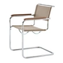 Thonet - S 34 V Fauteuil, chroom / geelgrijs (stof Gabriel Nobel) / armleuning geolied notenhout