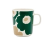 Marimekko - Oiva Unikko Beker met oor 250 ml, wit / donkergroen / beige / lichtzandkleurig