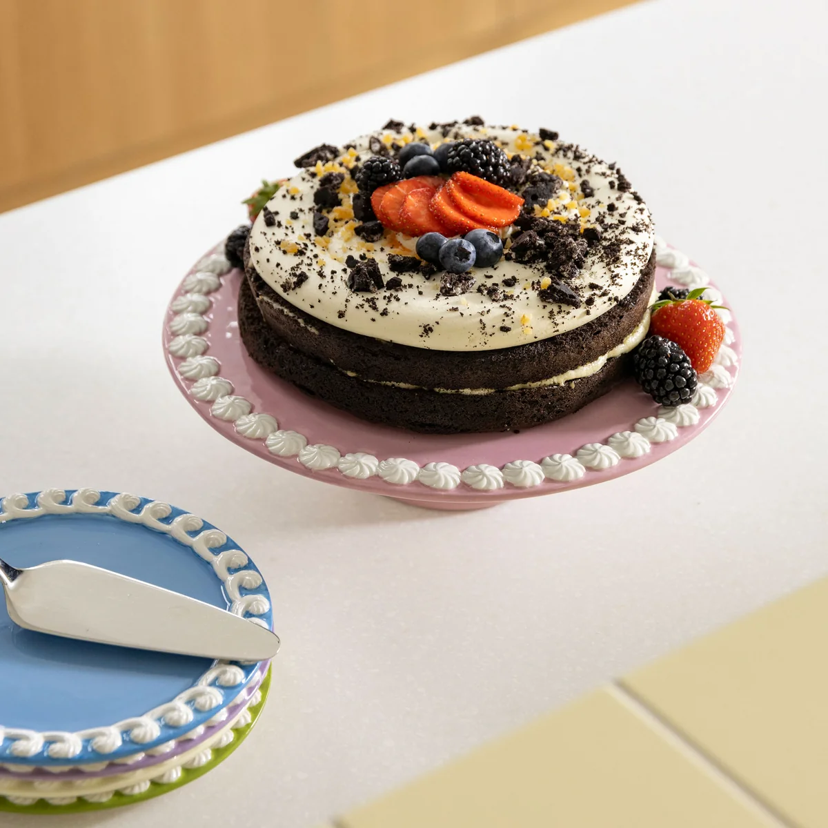 Whip taartplateau, Ø 26 x 8 cm, roze van & klevering