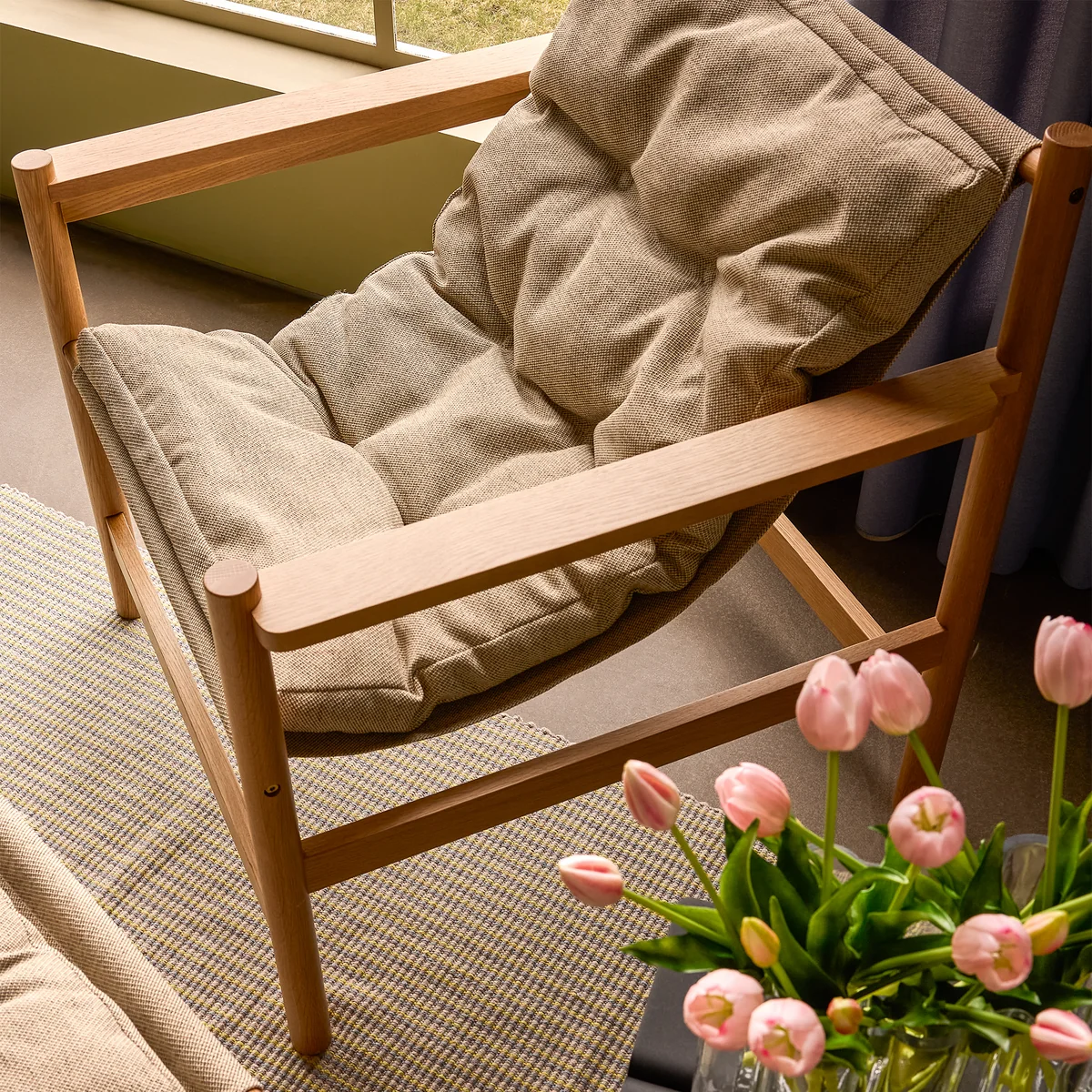 Hübsch Interior - Heritage Loungestoel natuurlijk eiken / beige