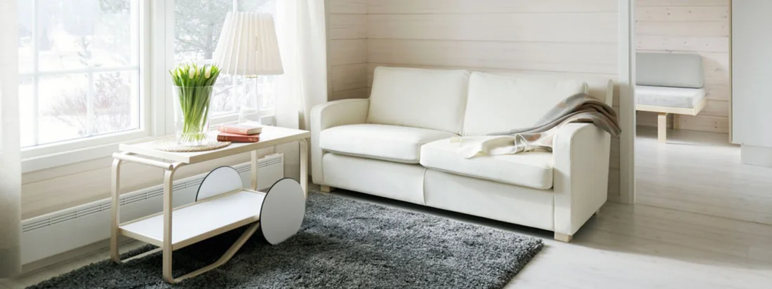 De trolley 901 van Artek is een echte blikvanger voor uw woonkamer en dient als praktische bijzettafel. Het is bijzonder mooi in het daglicht dat het raam doet schijnen.