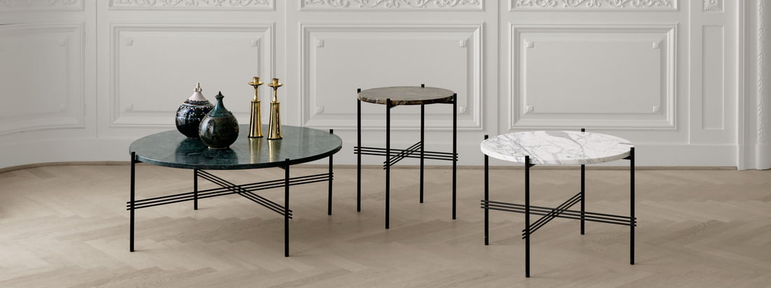 De TS salontafel van Gubi is verkrijgbaar in verschillende hoogtes met tafelbladen in verschillende afmetingen die prachtig met elkaar gecombineerd kunnen worden.