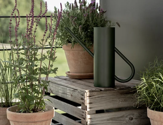 De Bloom gieter 2 l in grenen van Stelton wordt gekenmerkt door een speciale vorm van het handvat dat op poëtische wijze harmonieert met de gieter.