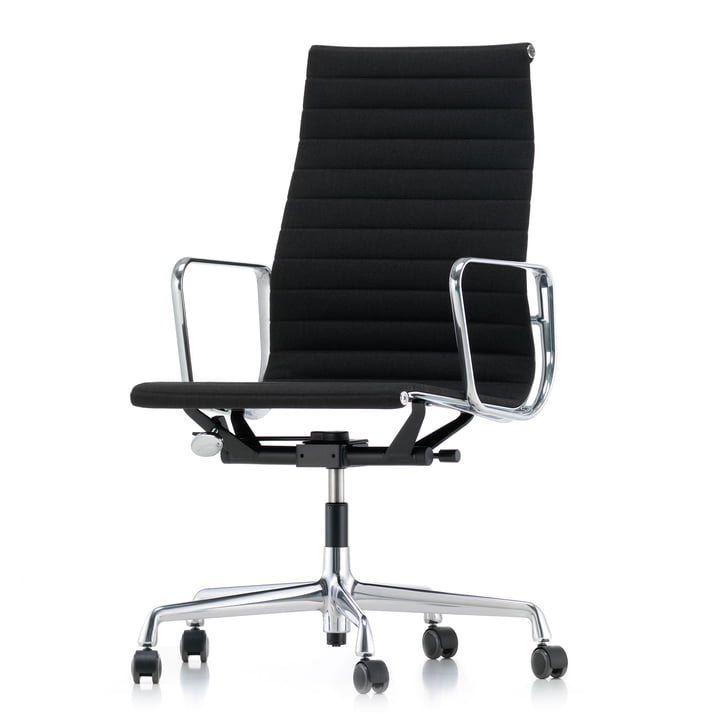 Alu-Chair EA 119 chroom, draaibaar, armleuningen, Hopsak, zwart by Vitra