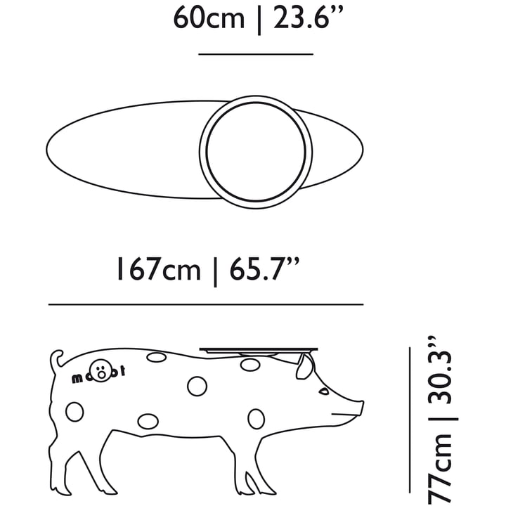 Mooivarkenstafel, afmetingen van de bijzettafel